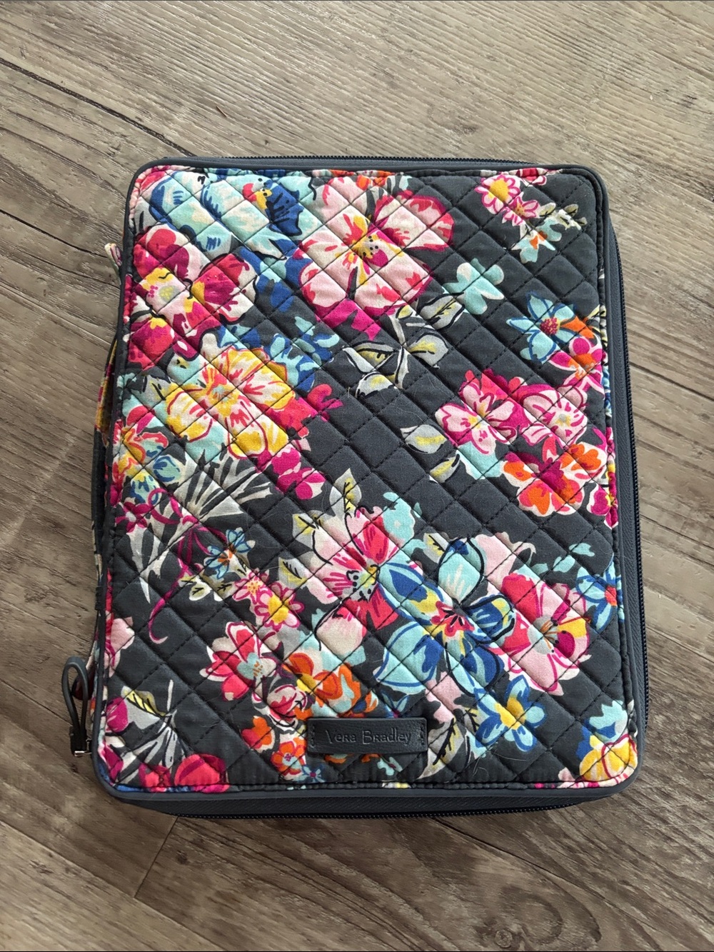 Vera Bradley Quilted Dark Floral Travel Organizer with Multicolor Blooms